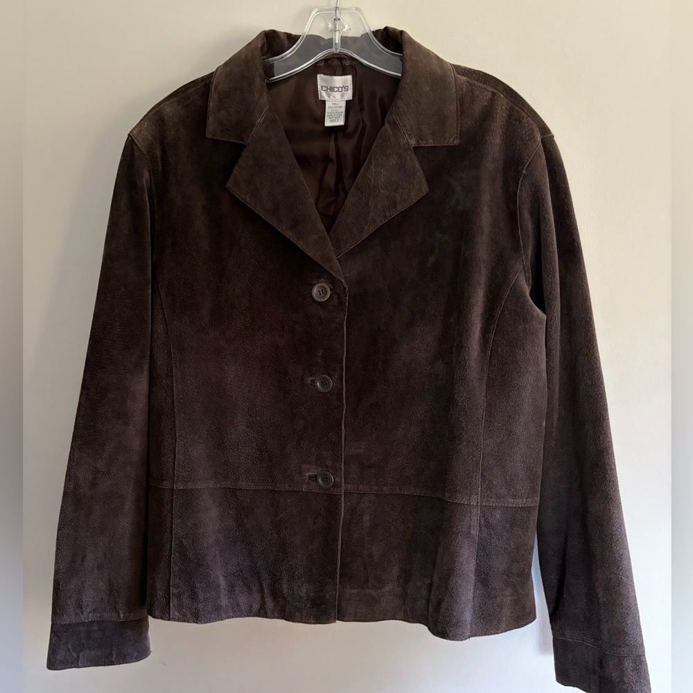 Chico's Suede Leather Chocolate Brown Jacket